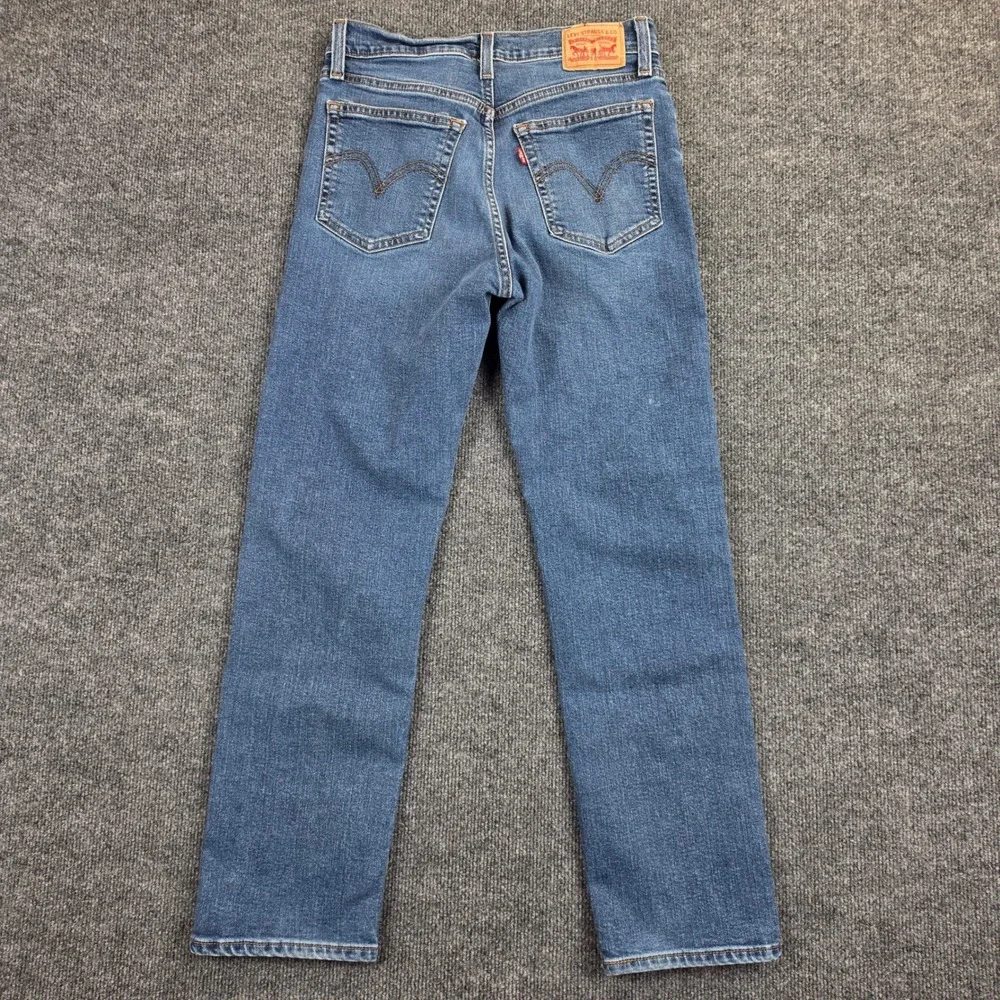 Levis Wedgie Straight Jeans Women's 28 High Rise Button Fly Stretch Denim Blue
